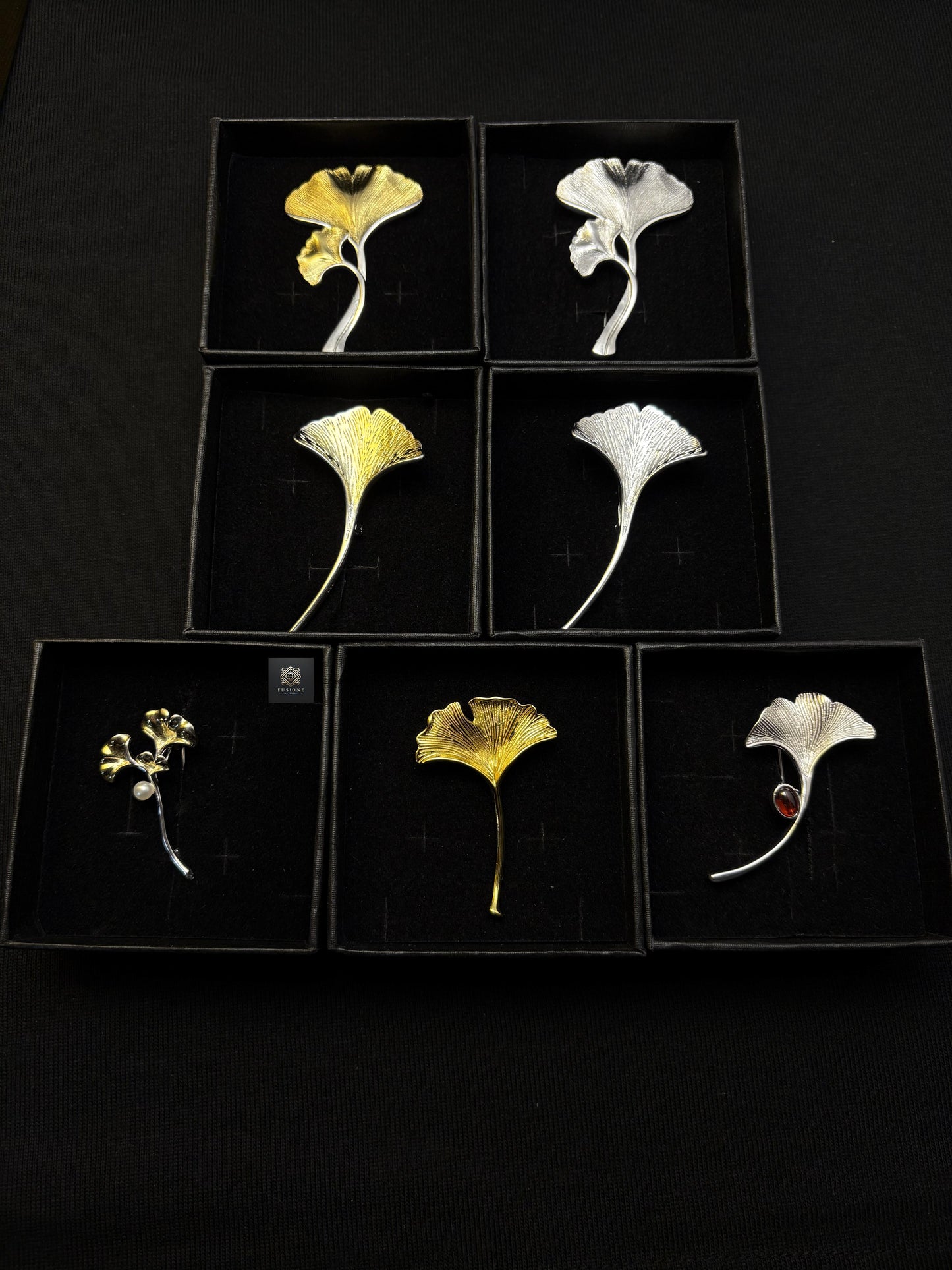 Gold/Silver ginkgo brooch pendant