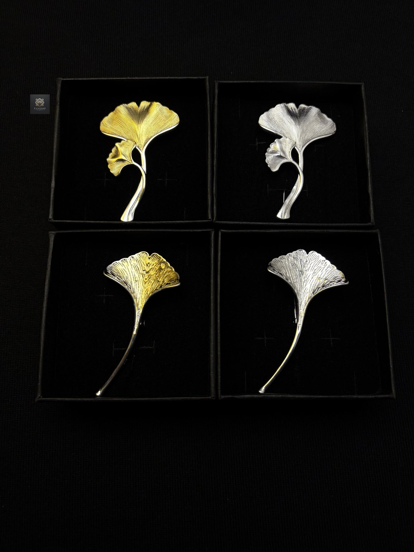 Gold/Silver ginkgo brooch pendant