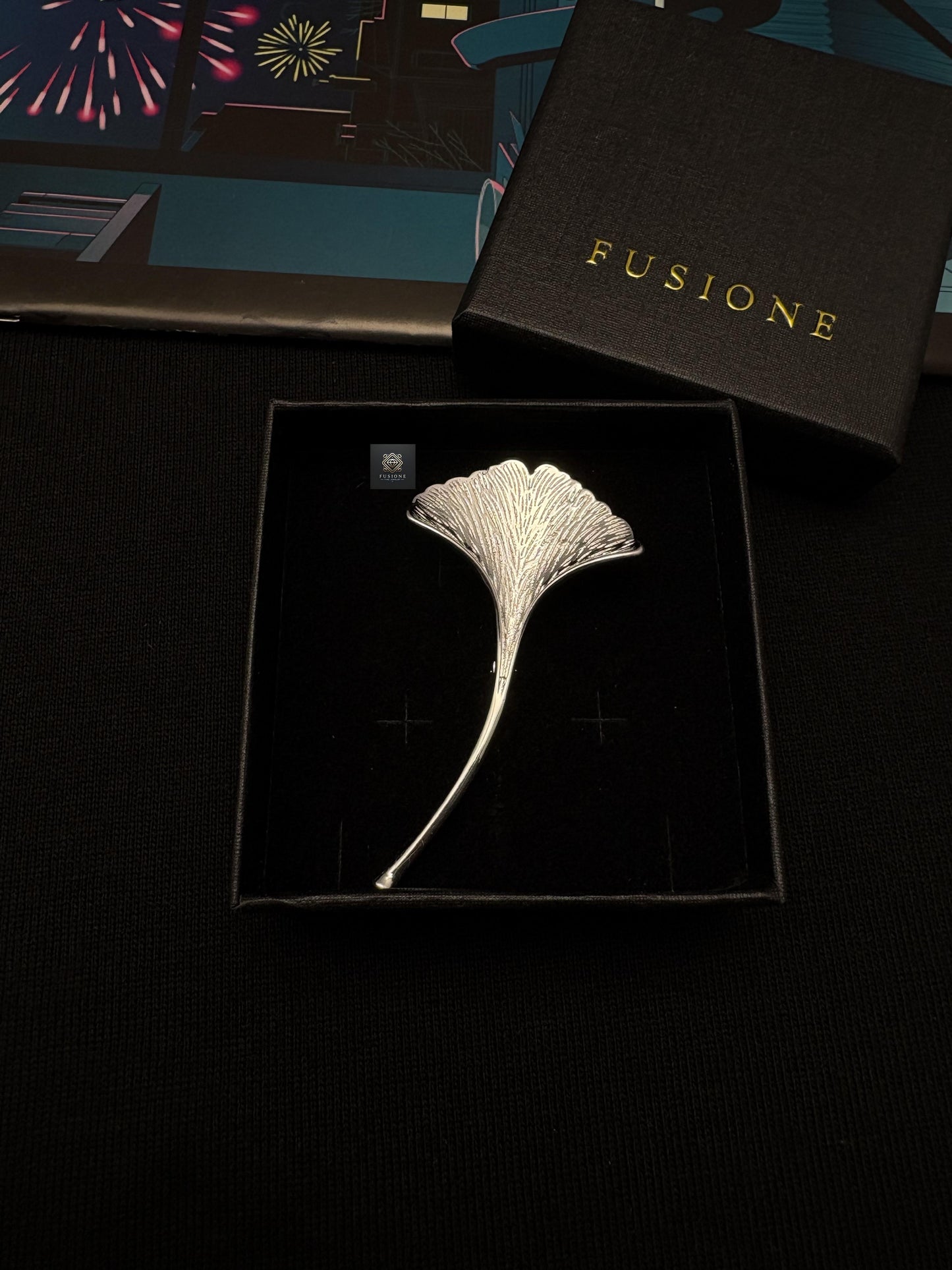 Gold/Silver ginkgo brooch pendant