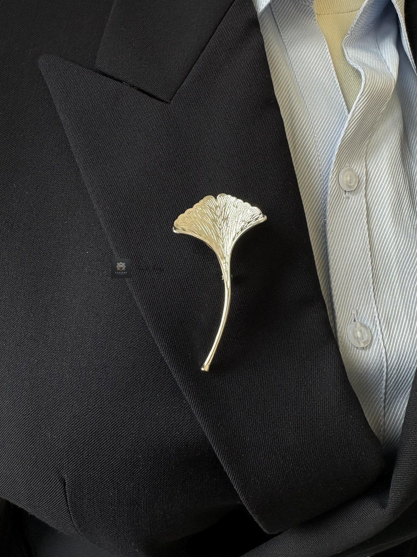 Gold/Silver ginkgo brooch pendant