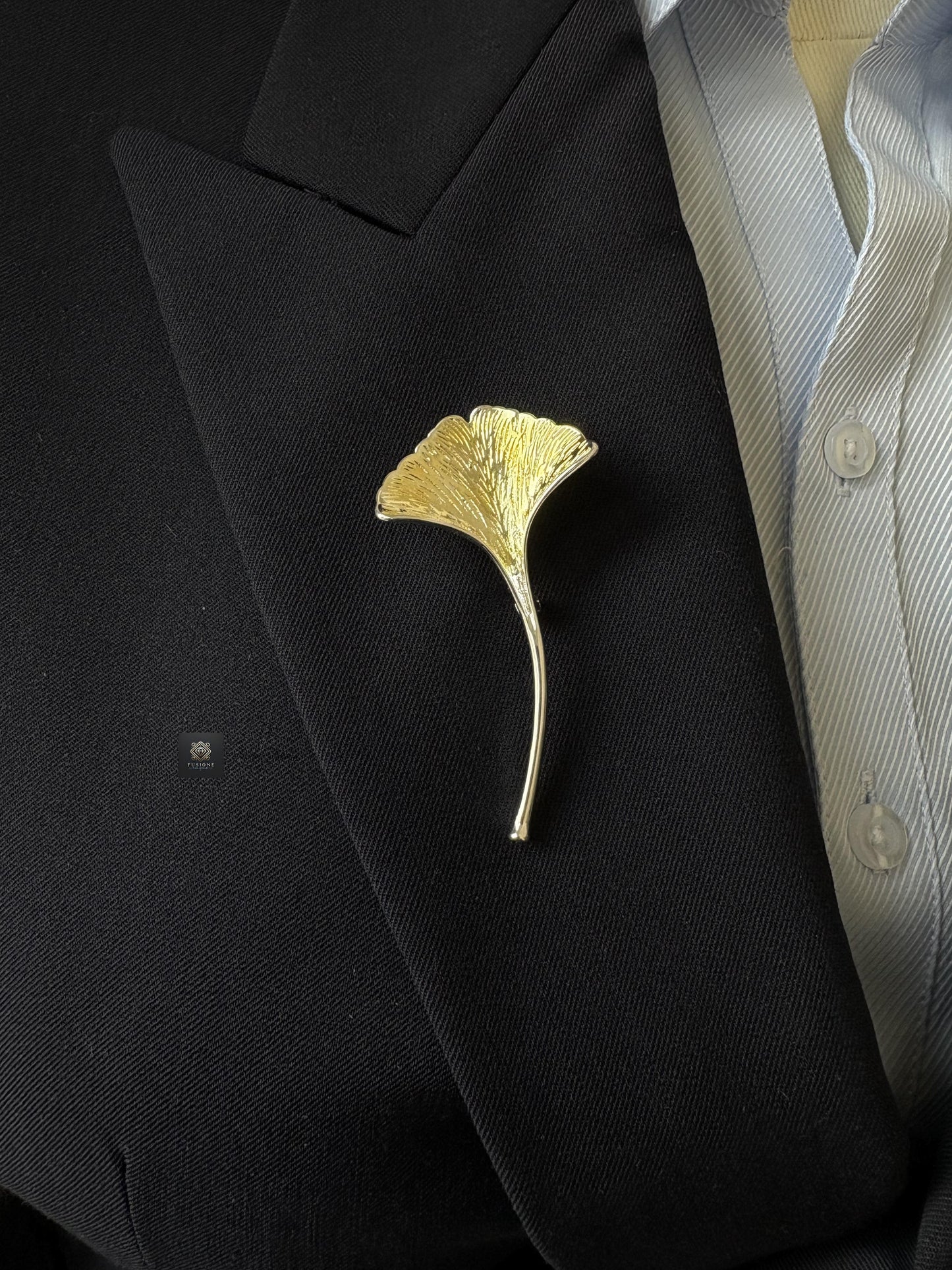 Gold/Silver ginkgo brooch pendant