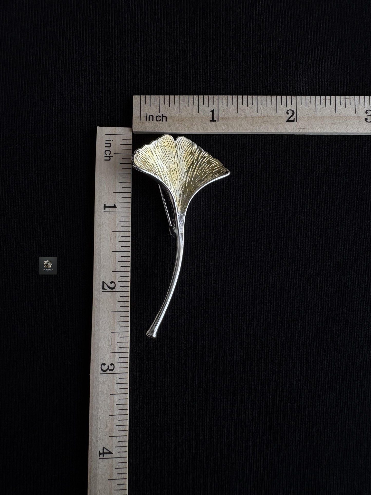 Gold/Silver ginkgo brooch pendant