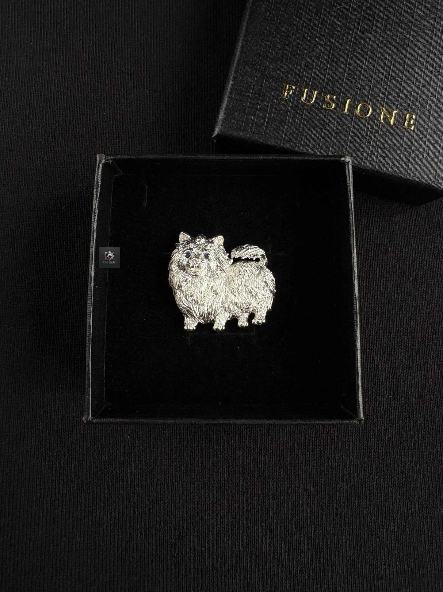 S925 Silver Sri Lankan Sapphire Pomeranian Dog Pet Brooch Pendant