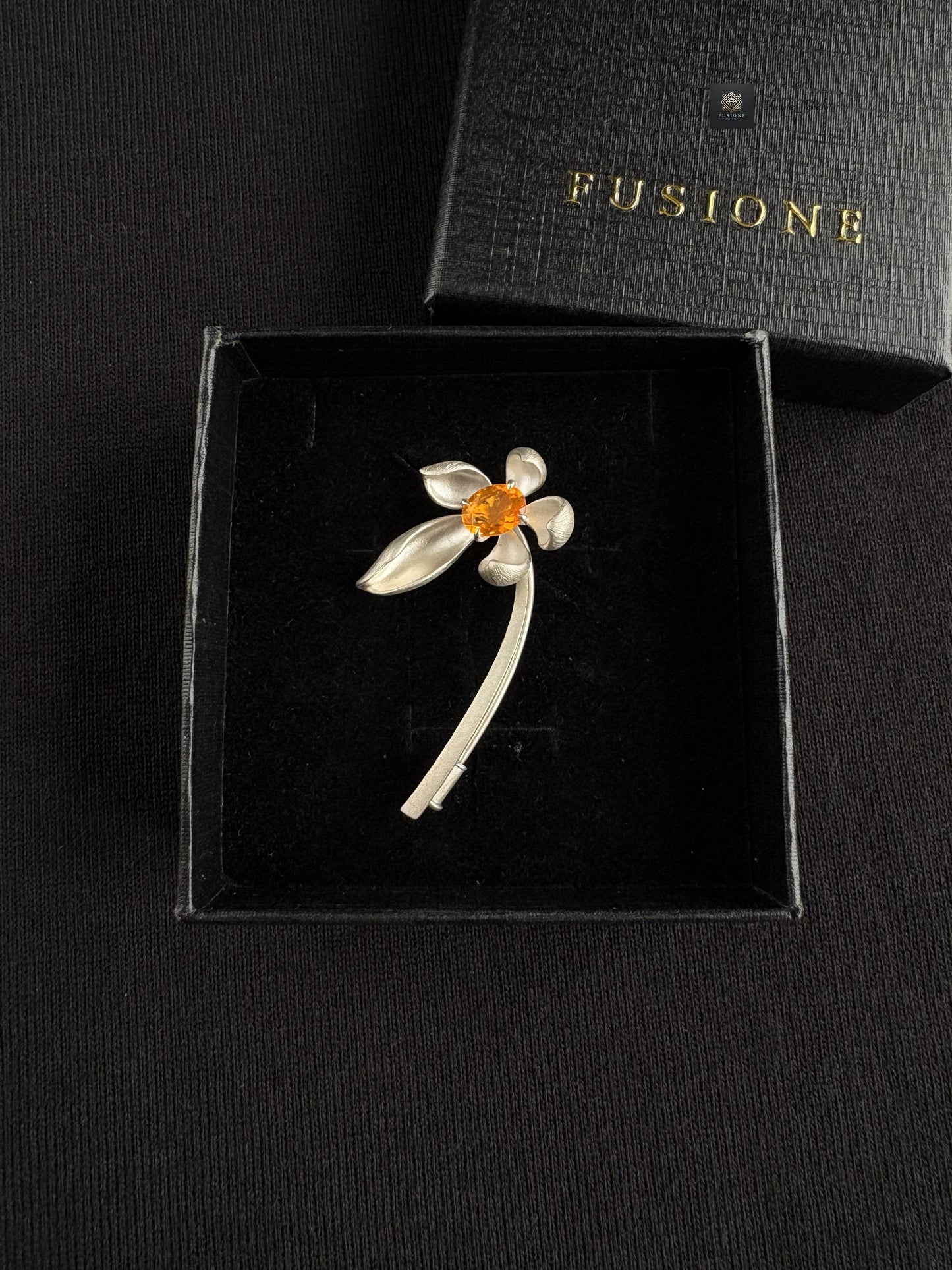 S925 Silver Natural Mexican Fire Opal lotus Brooch Pendant