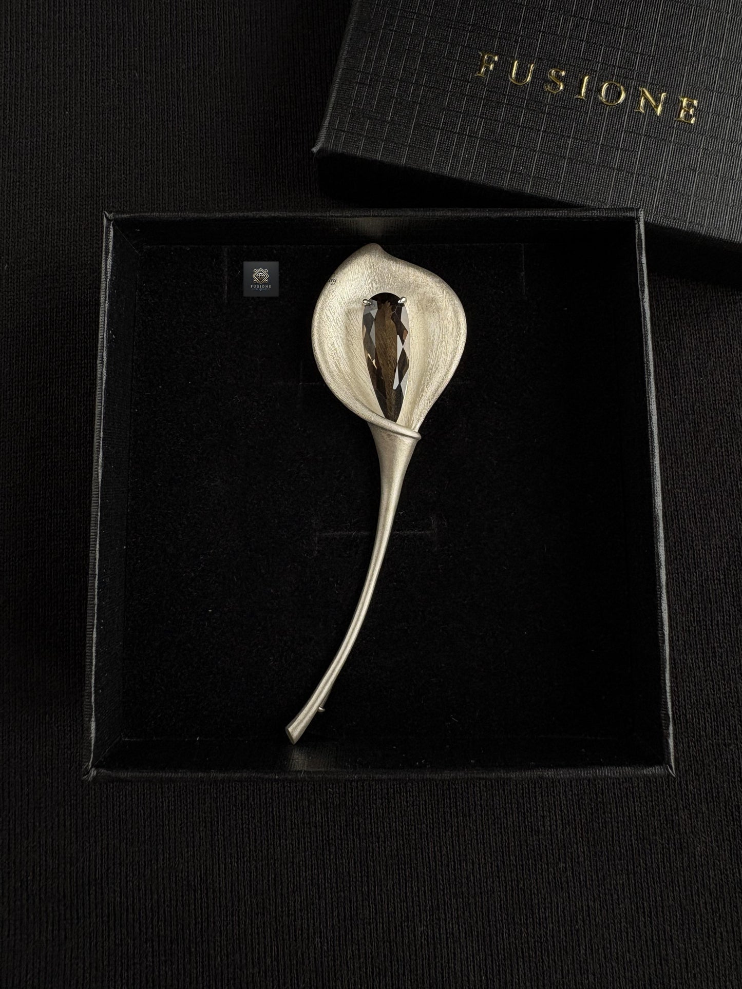 S925 Silver Natural China Amethyst / Smoky Quartz Calla Brooch Pendant