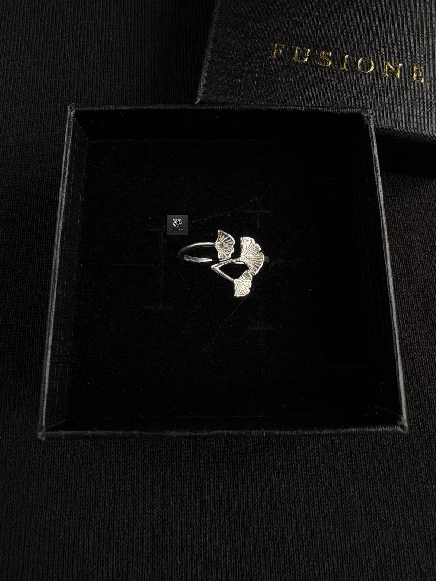 Adjustable S925 Silver ginkgo ring