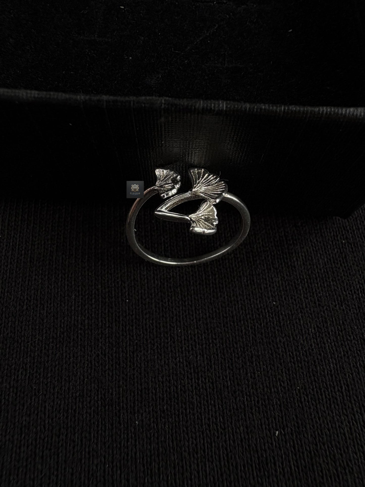 Adjustable S925 Silver ginkgo ring