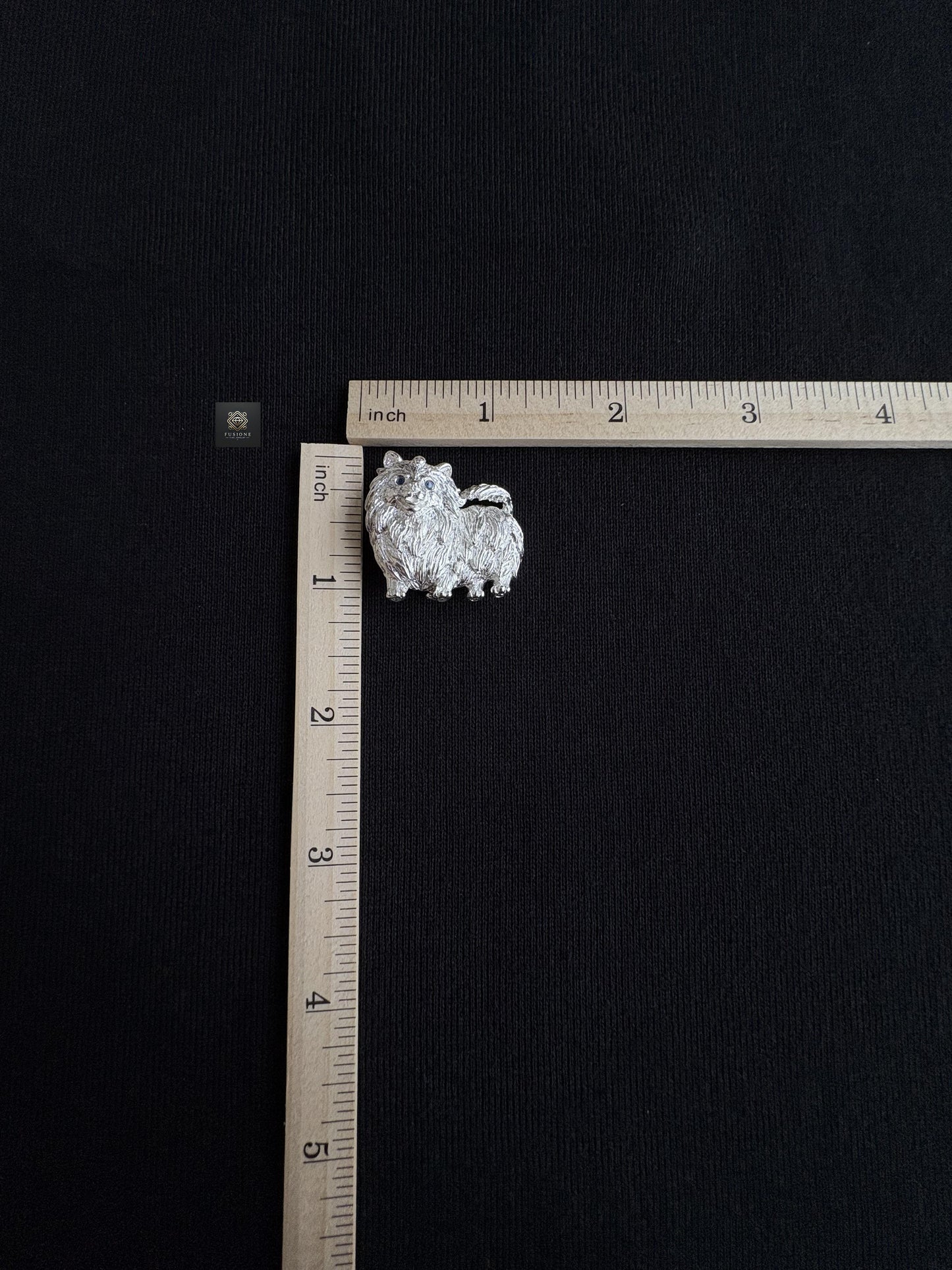 S925 Silver Sri Lankan Sapphire Pomeranian Dog Pet Brooch Pendant