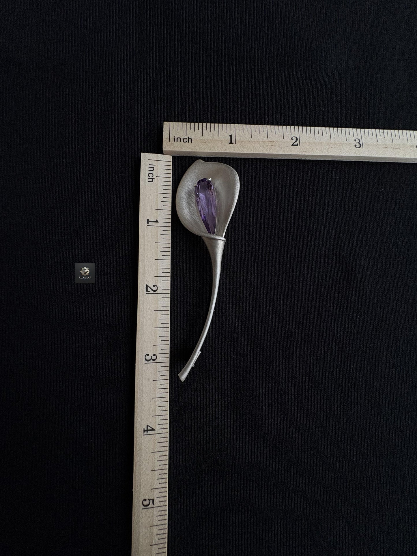S925 Silver Natural China Amethyst / Smoky Quartz Calla Brooch Pendant