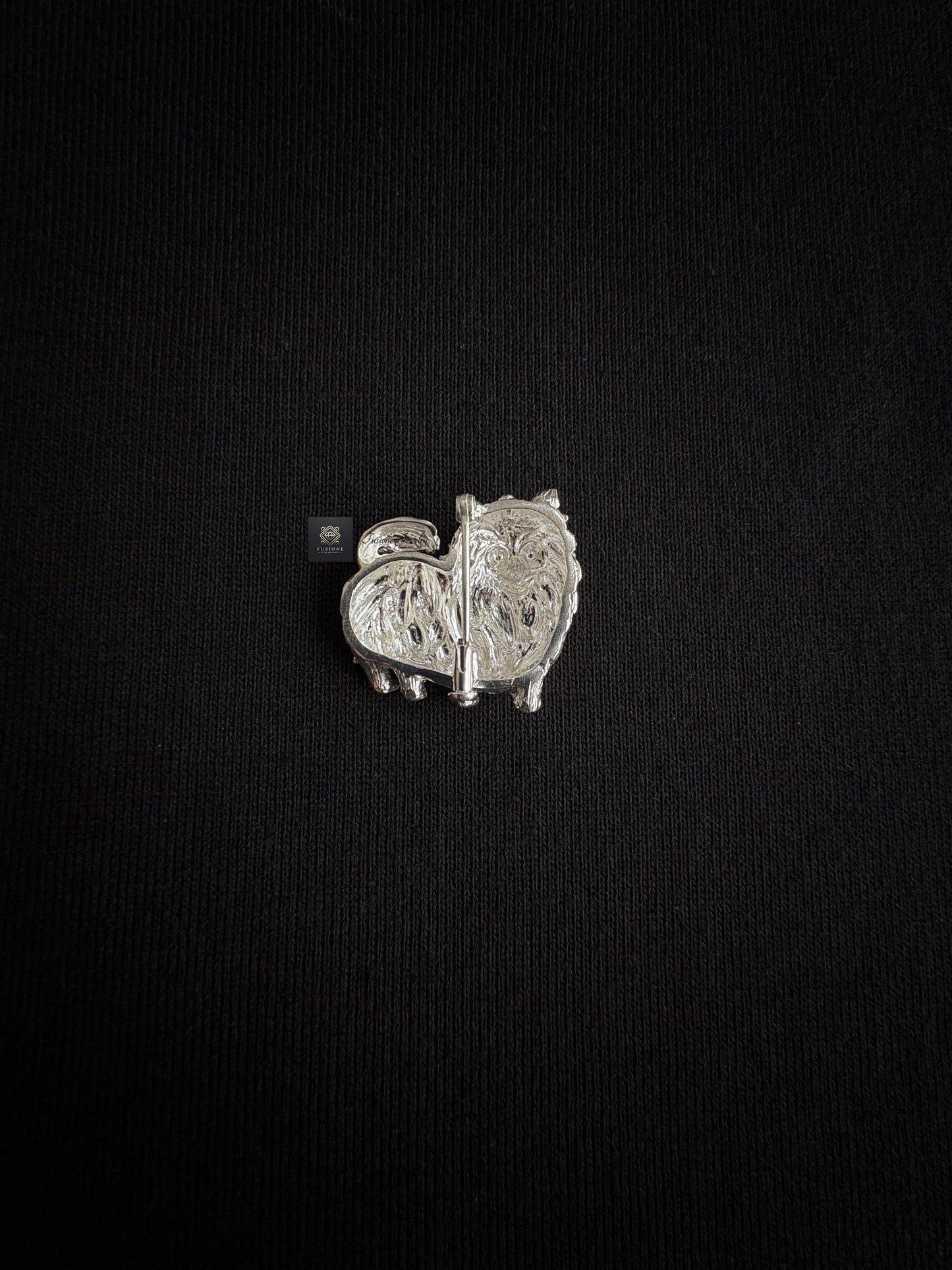 S925 Silver Sri Lankan Sapphire Pomeranian Dog Pet Brooch Pendant