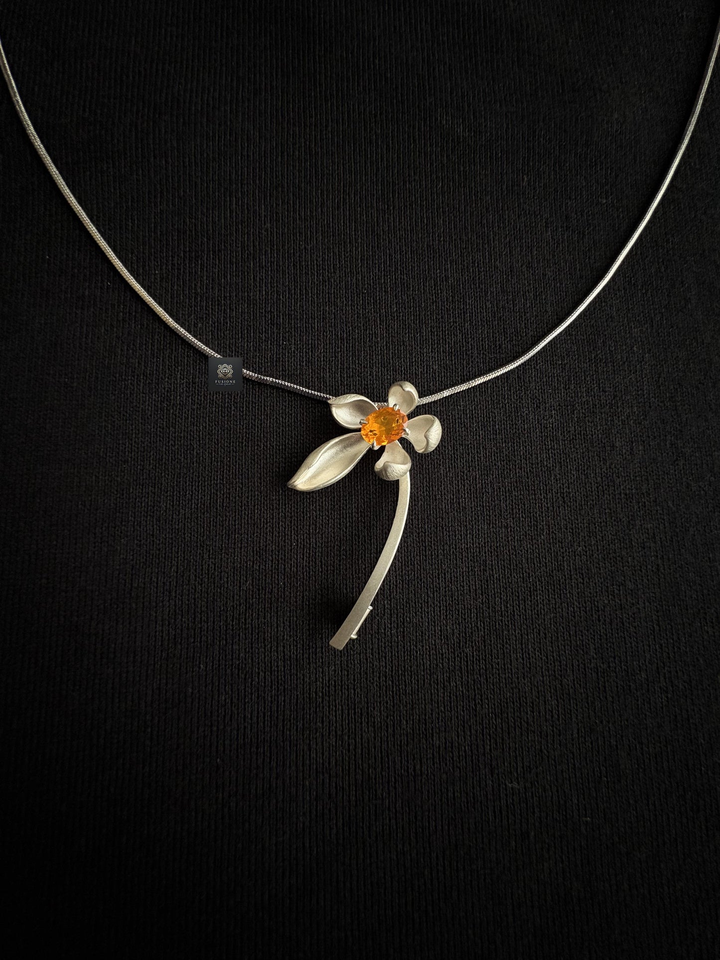 S925 Silver Natural Mexican Fire Opal lotus Brooch Pendant