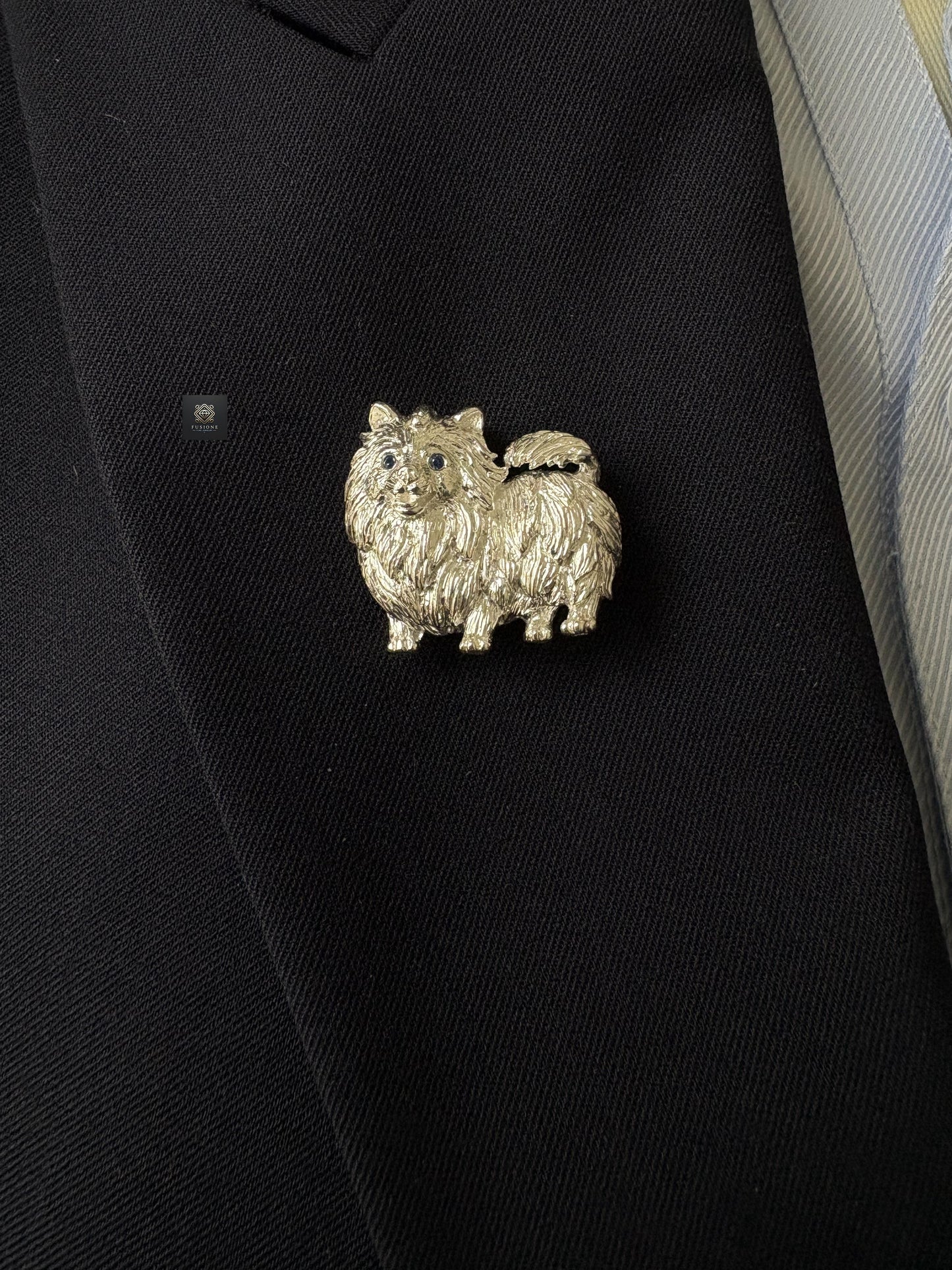 S925 Silver Sri Lankan Sapphire Pomeranian Dog Pet Brooch Pendant