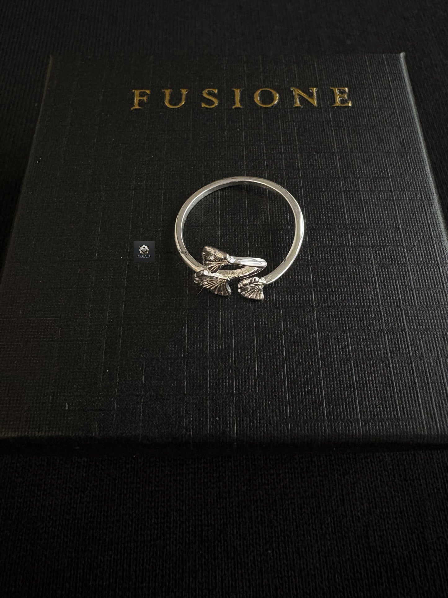 Adjustable S925 Silver ginkgo ring