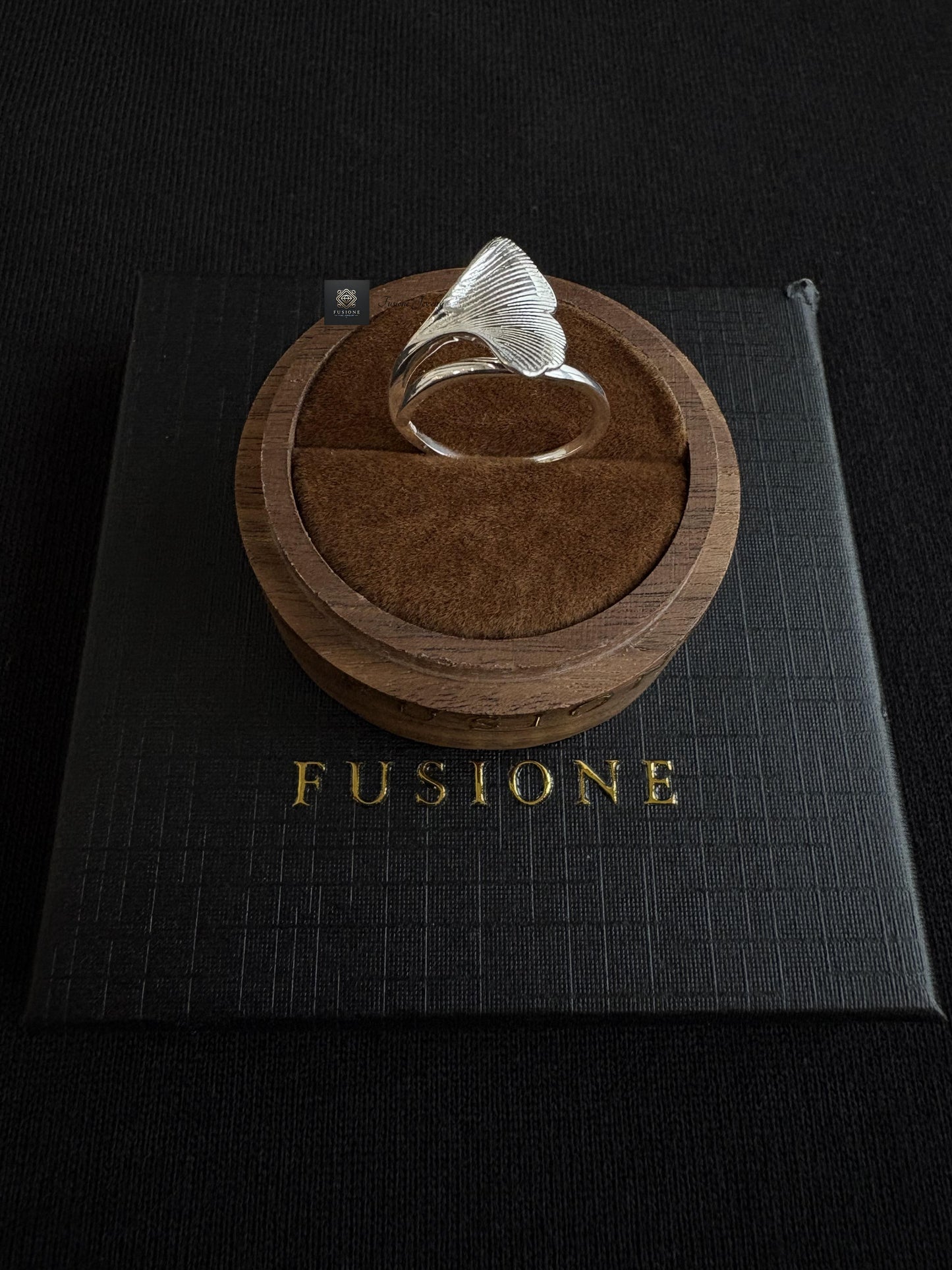 Adjustable S925 Silver ginkgo ring