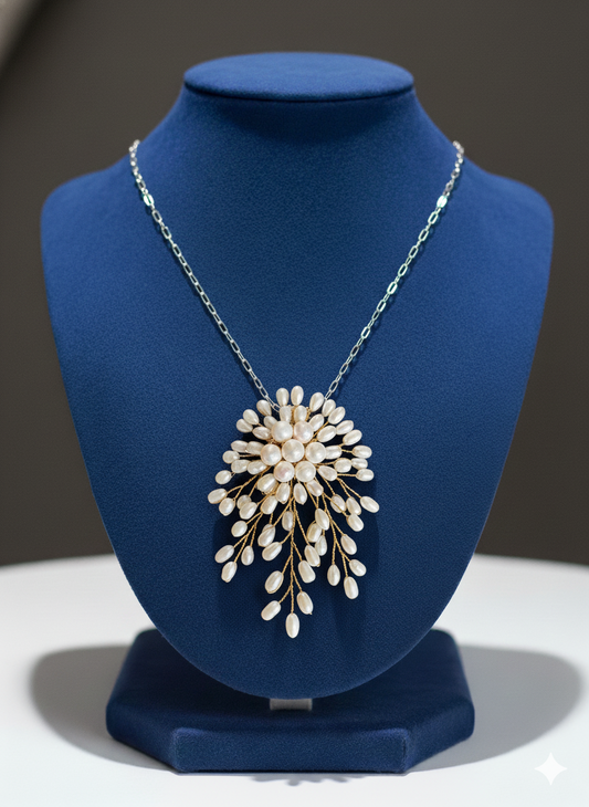 White Freshwater Pearl Flower Brooch Pendant