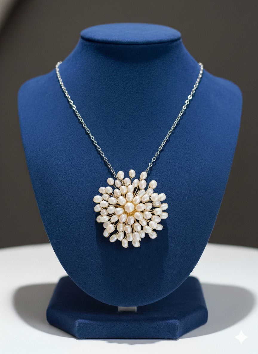 White Freshwater Pearl Fireworks Brooch Pendant