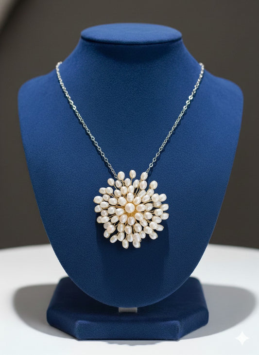 White Freshwater Pearl Fireworks Brooch Pendant