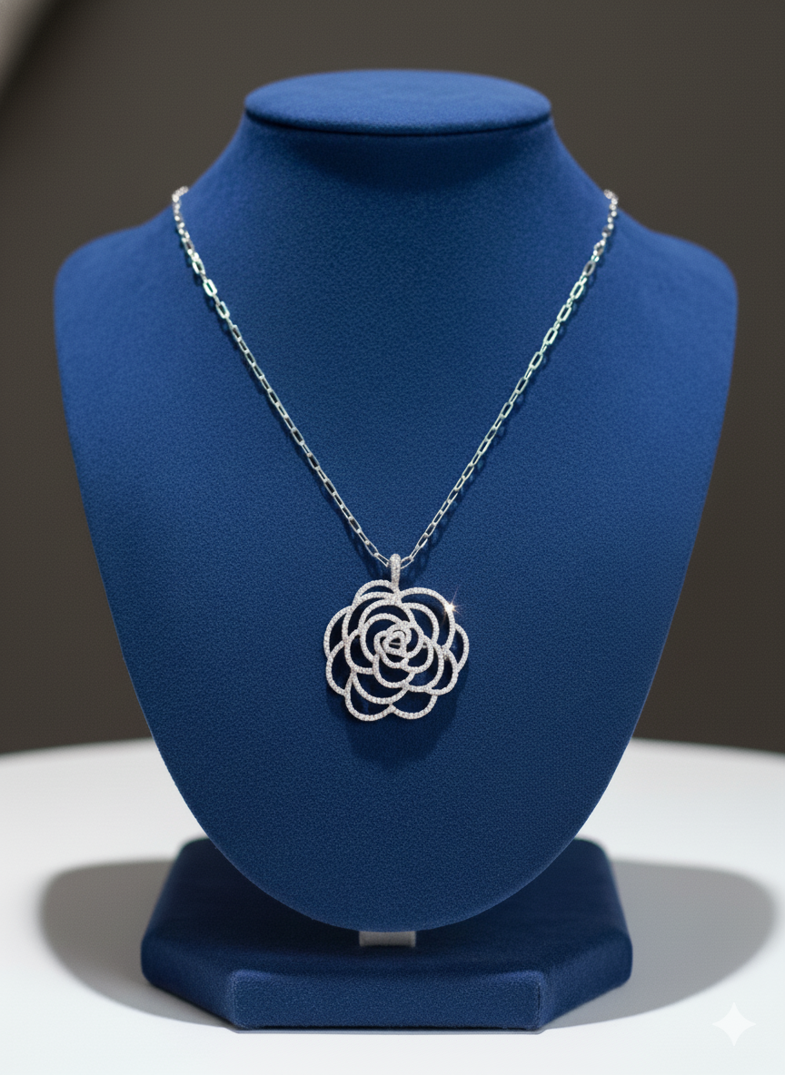 5.0 carats lab grown diamond s925 silver camellia brooch Pendant