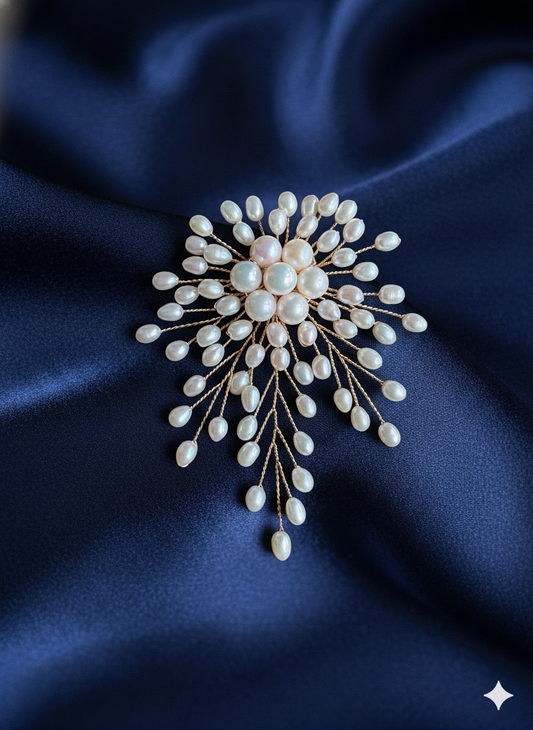 Handmade white Top Grade Freshwater Pearl Flower Brooch Pendant