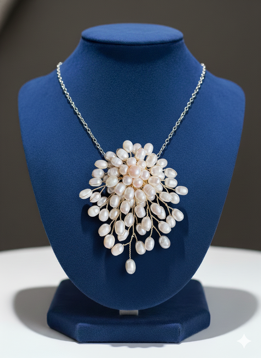 White Freshwater Pearl Flower Brooch Pendant