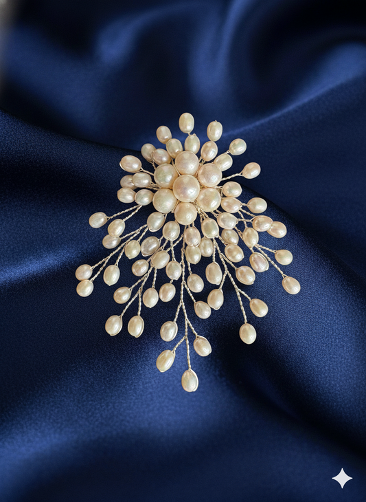 White Freshwater Pearl Silver/Gold Wire Brooch Pendant