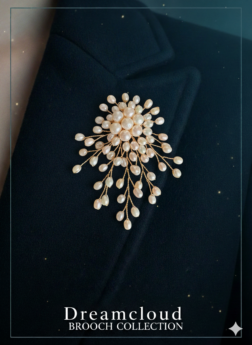 White Freshwater Pearl Silver/Gold Wire Brooch Pendant