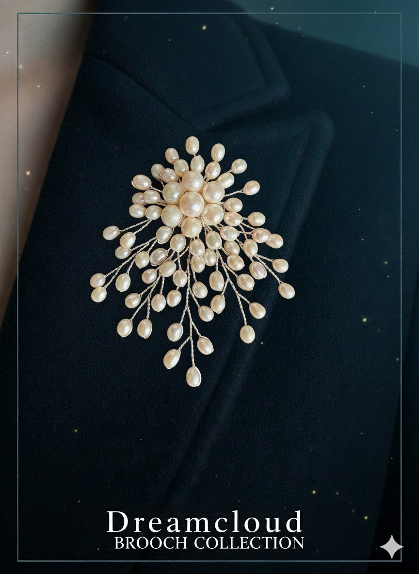 White Freshwater Pearl Silver/Gold Wire Brooch Pendant