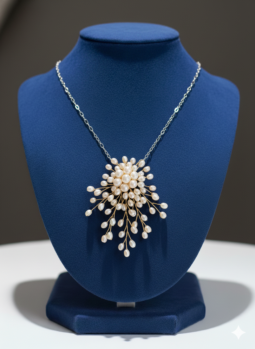 White Freshwater Pearl Silver/Gold Wire Brooch Pendant