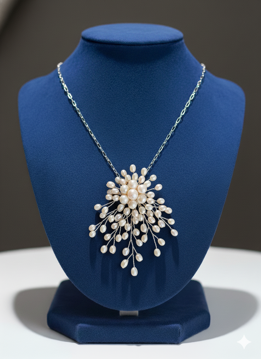 White Freshwater Pearl Silver/Gold Wire Brooch Pendant