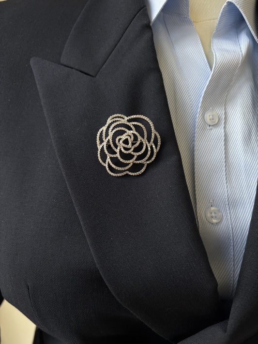 Silver/Gold diamond camellia brooch Pendant