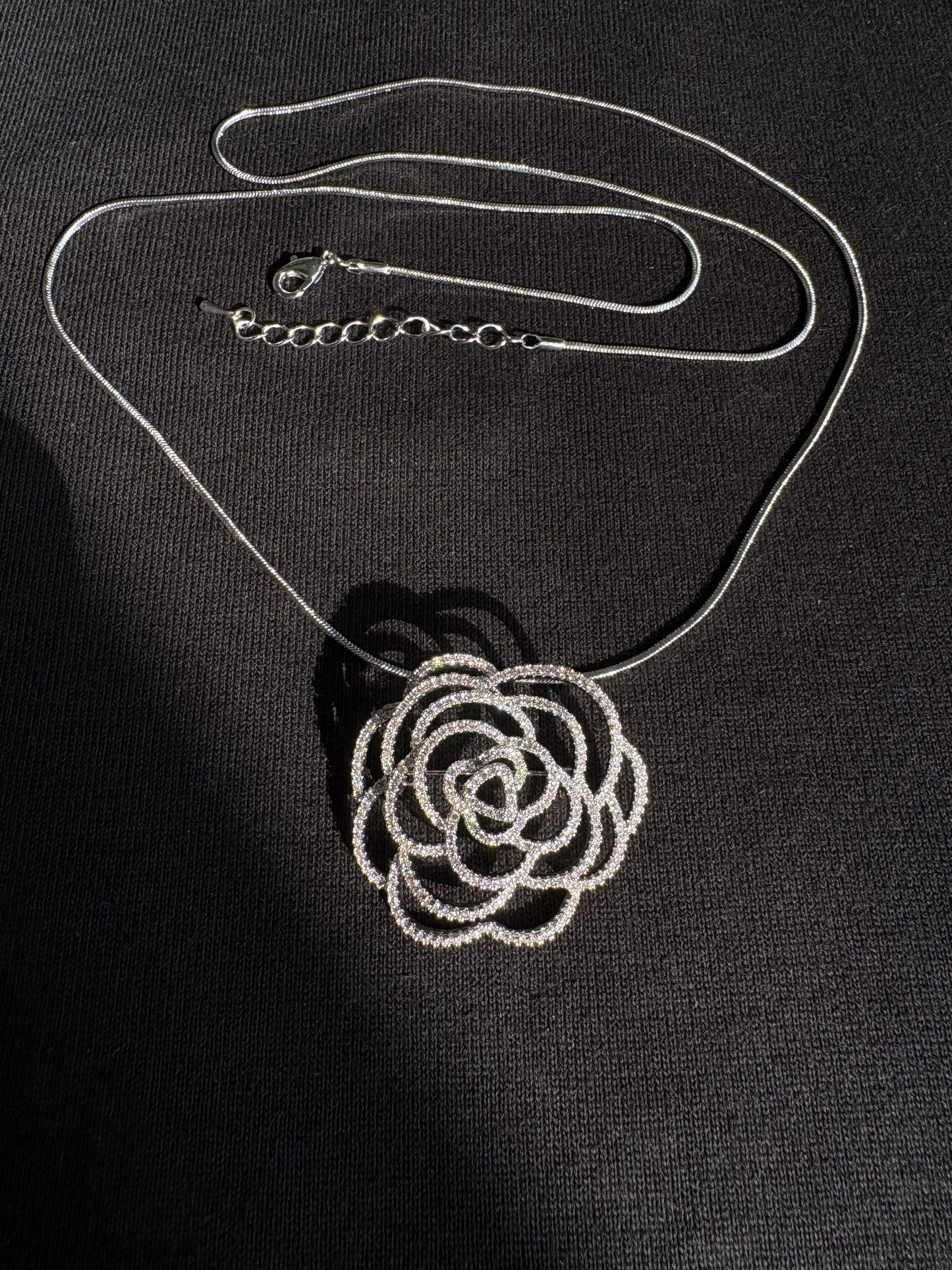 Silver/Gold diamond camellia brooch Pendant