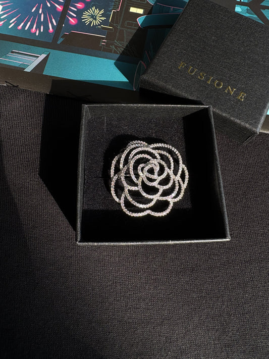 Silver diamond camellia brooch Pendant