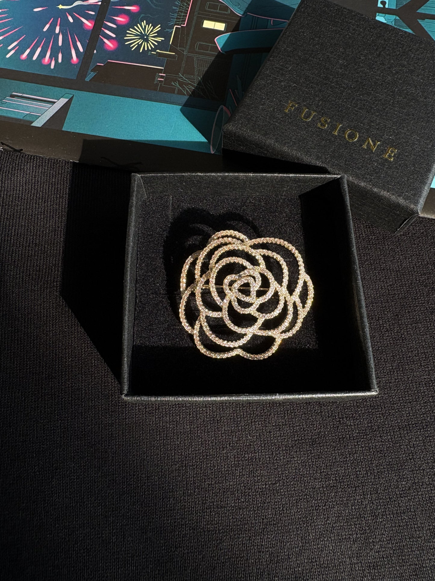 Silver/Gold diamond camellia brooch Pendant