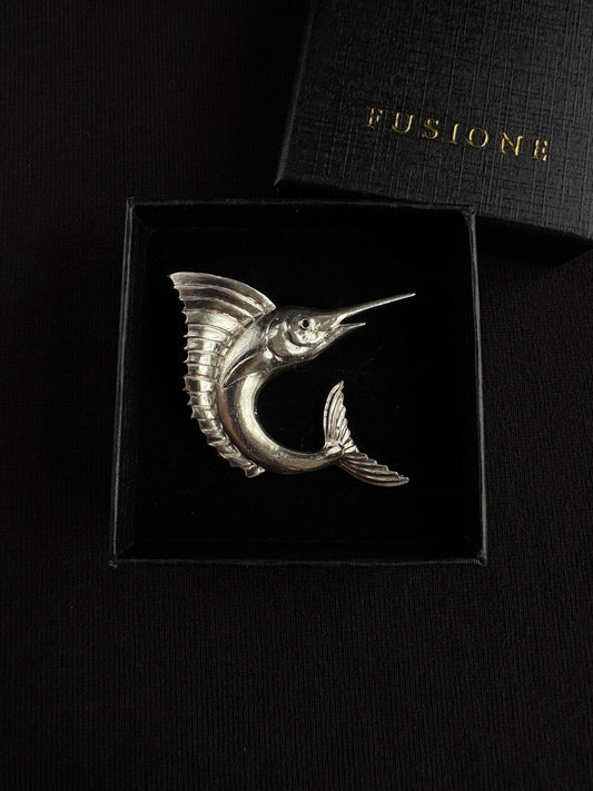 S925 Silver Sri Lankan Sapphire Sailfish Brooch, Pendant