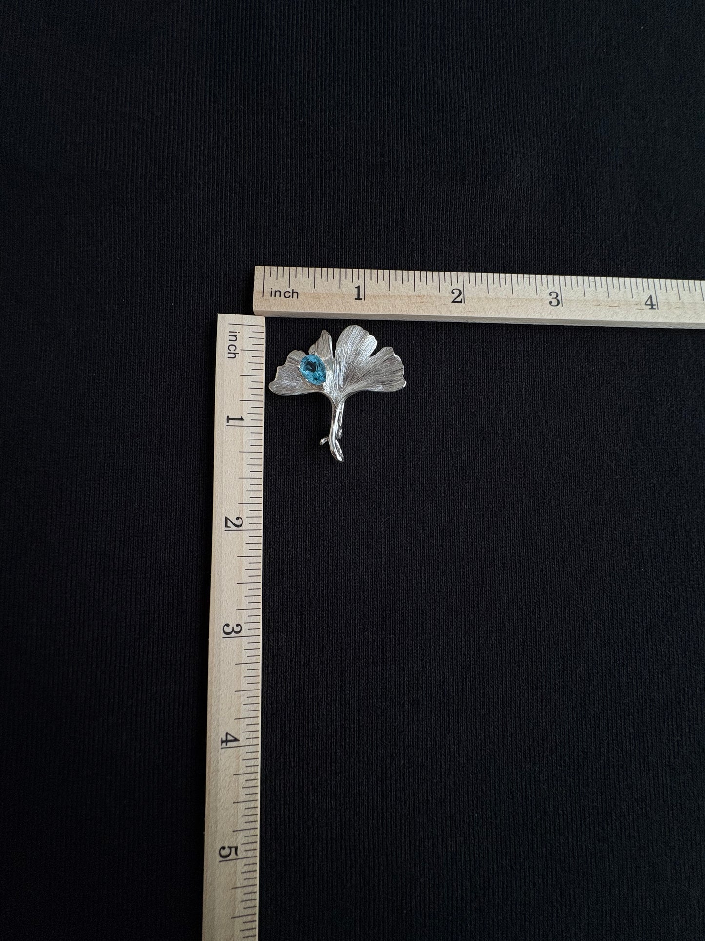S925 Silver Natural London Blue Topaz Ginkgo  Brooch Pendant