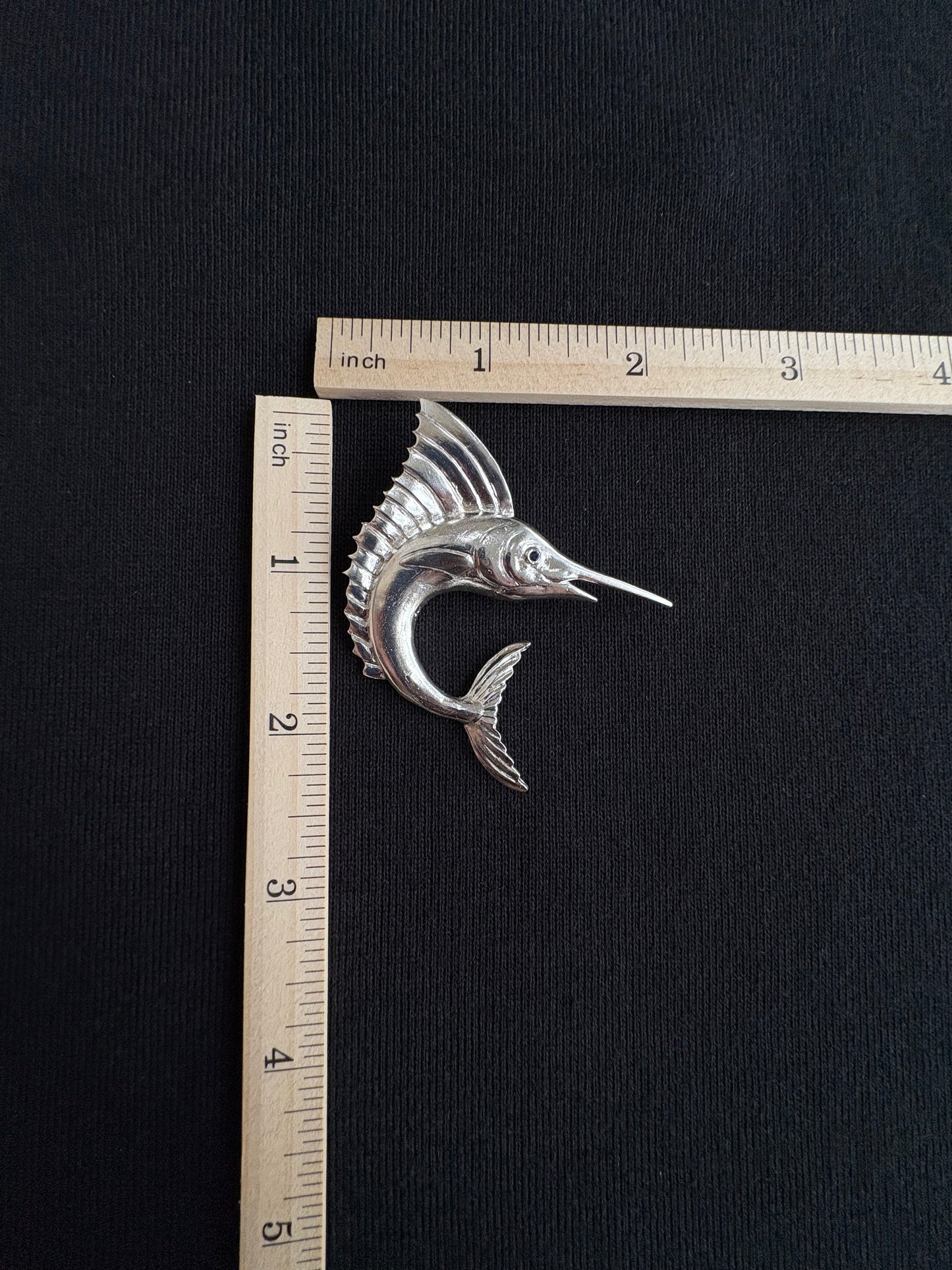 S925 Silver Sri Lankan Sapphire Sailfish Brooch, Pendant