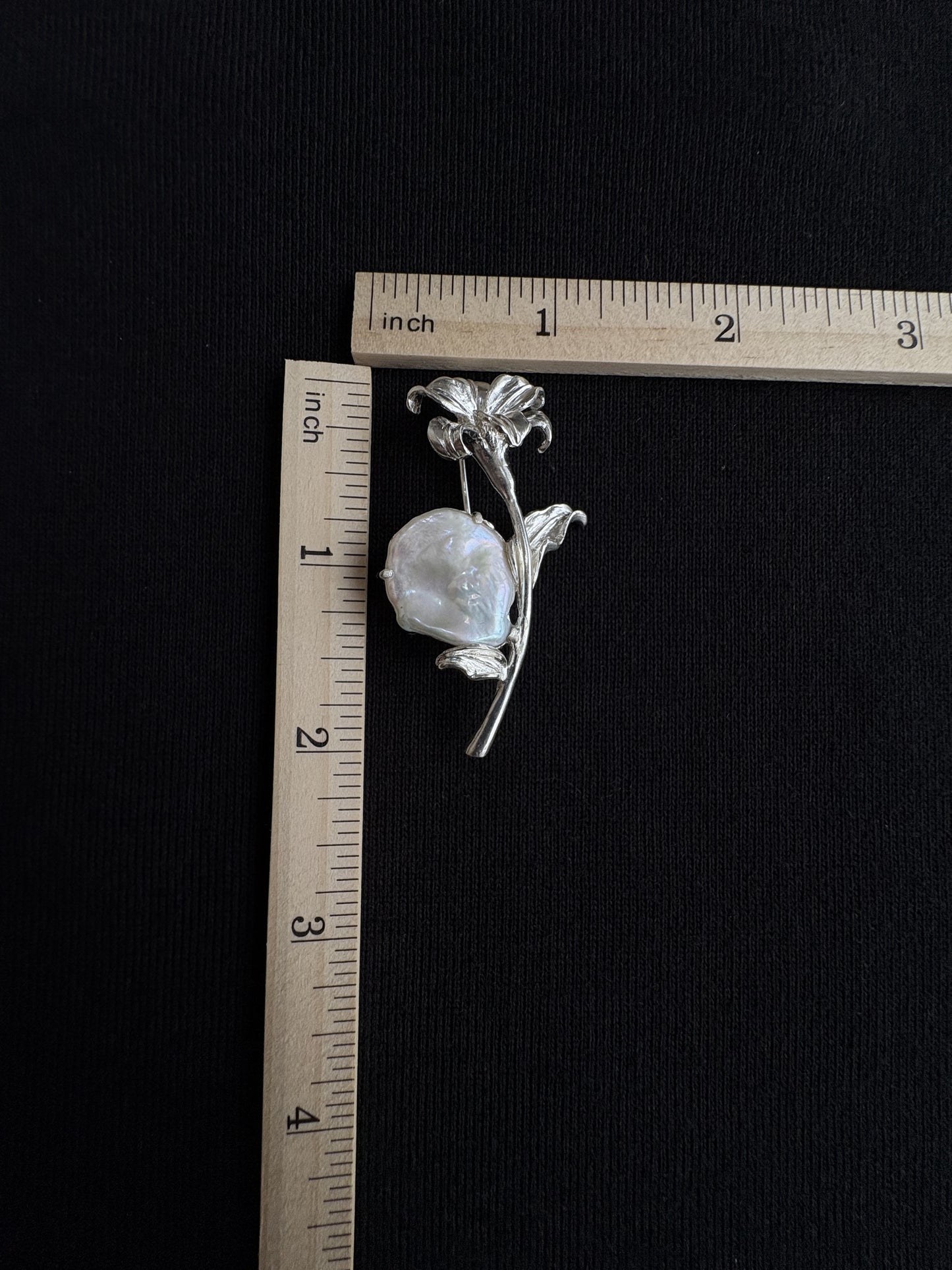 S925 Silver White Baroque Pearl Lily Flower Brooch, Pendant