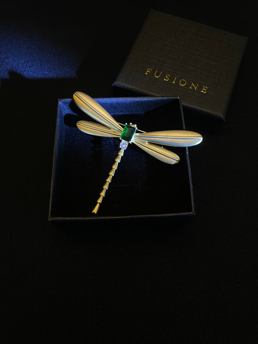 Emerald dragonfly brooch pendant