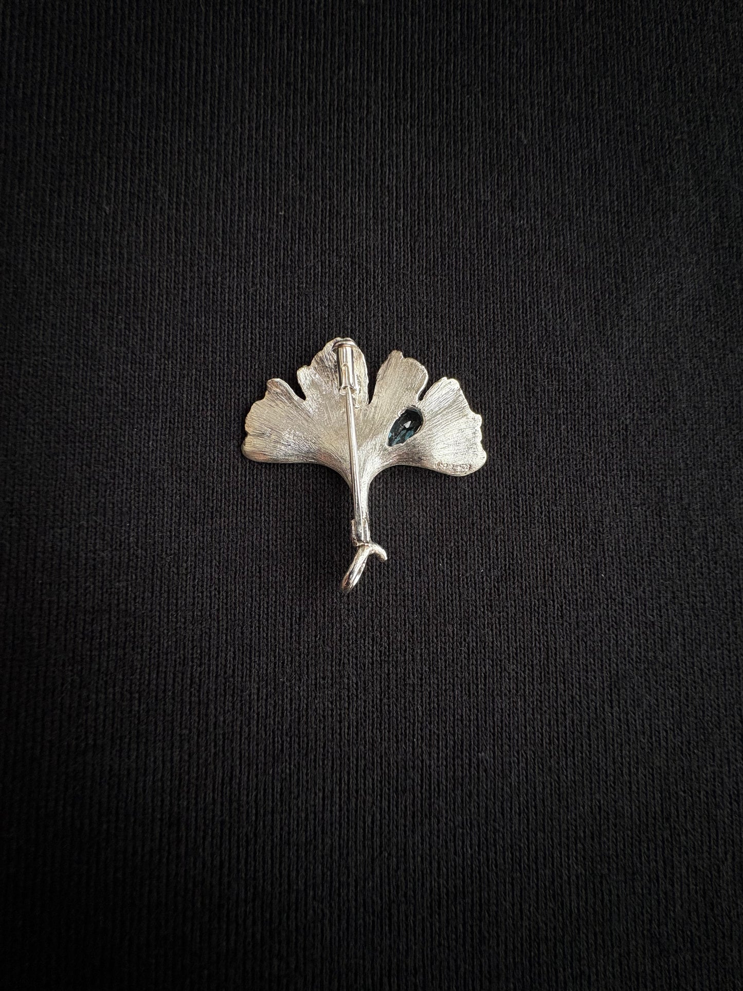S925 Silver Natural London Blue Topaz Ginkgo  Brooch Pendant