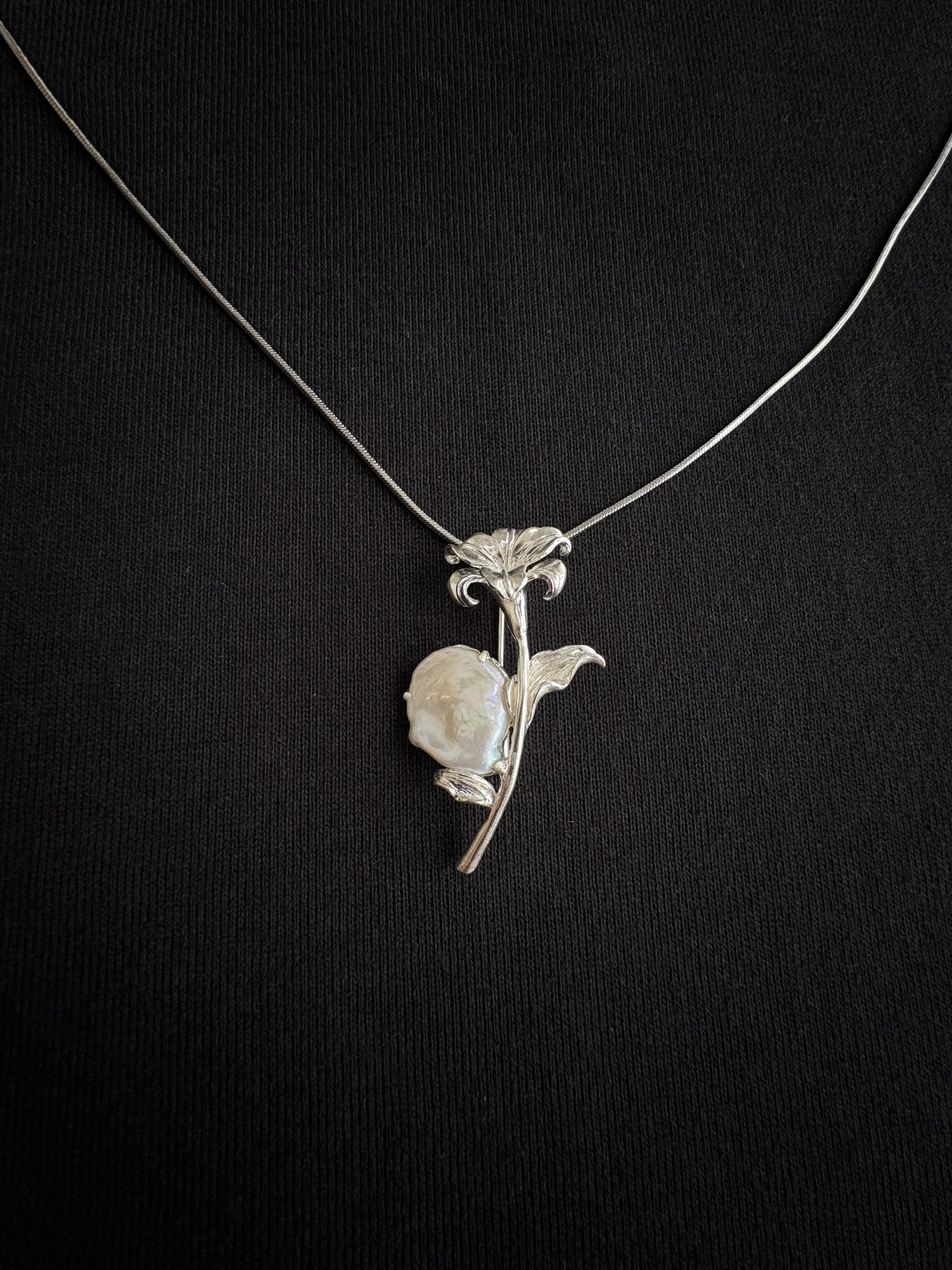 S925 Silver White Baroque Pearl Lily Flower Brooch, Pendant