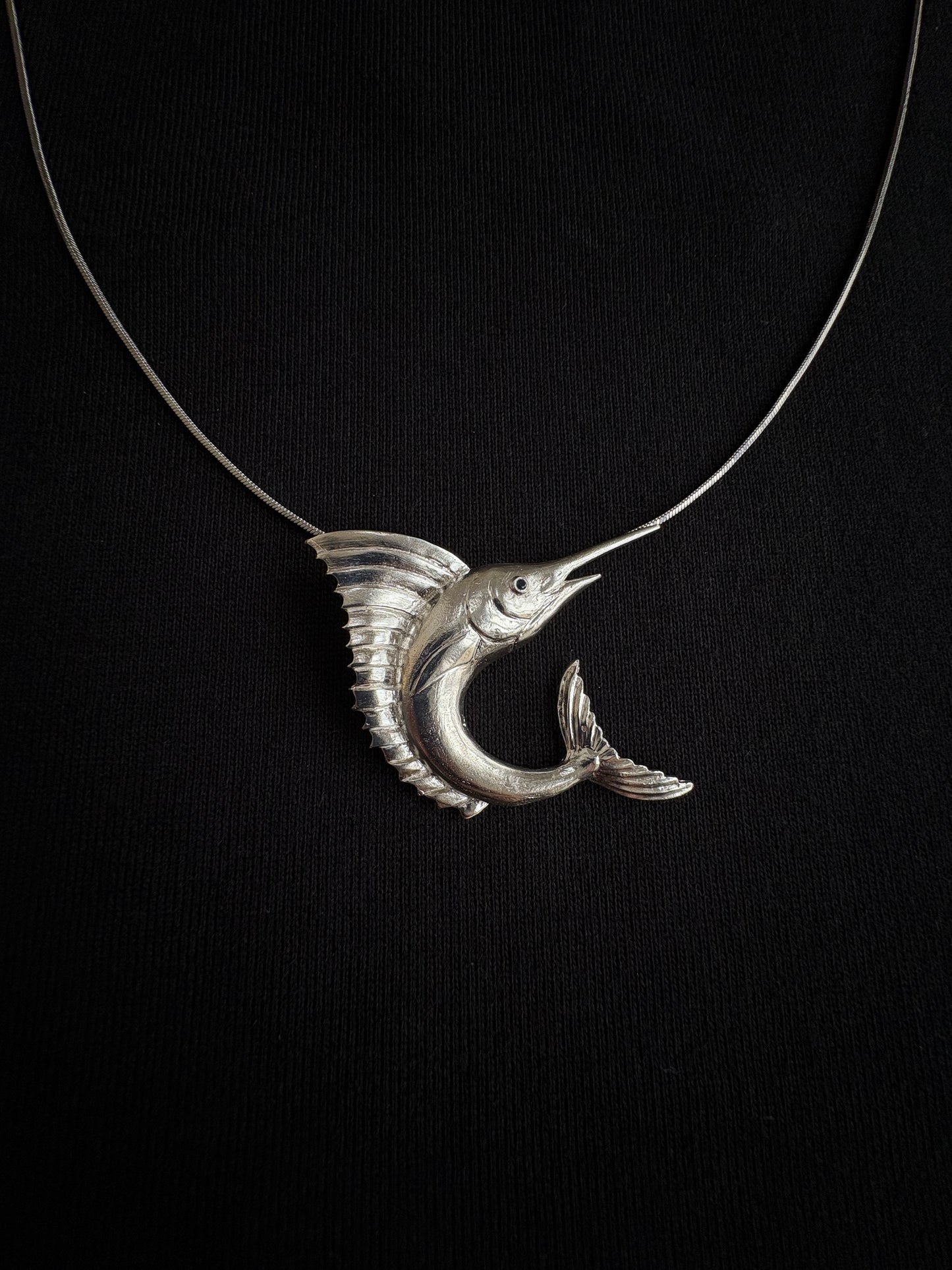 S925 Silver Sri Lankan Sapphire Sailfish Brooch, Pendant