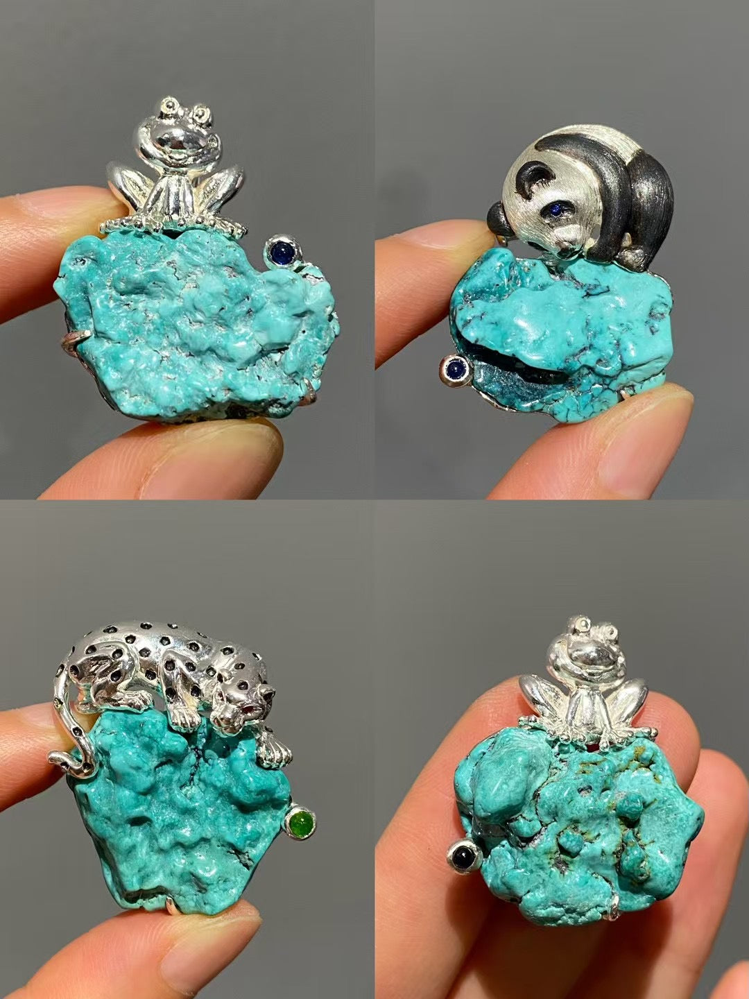 S925 Silver Natural Turquoise Mozambique Ruby Leopard Brooch, Pendant.a one-of-a-kind piece in the world
