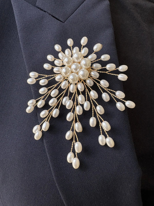 White/Purple Artificial Pearl Flower Brooch