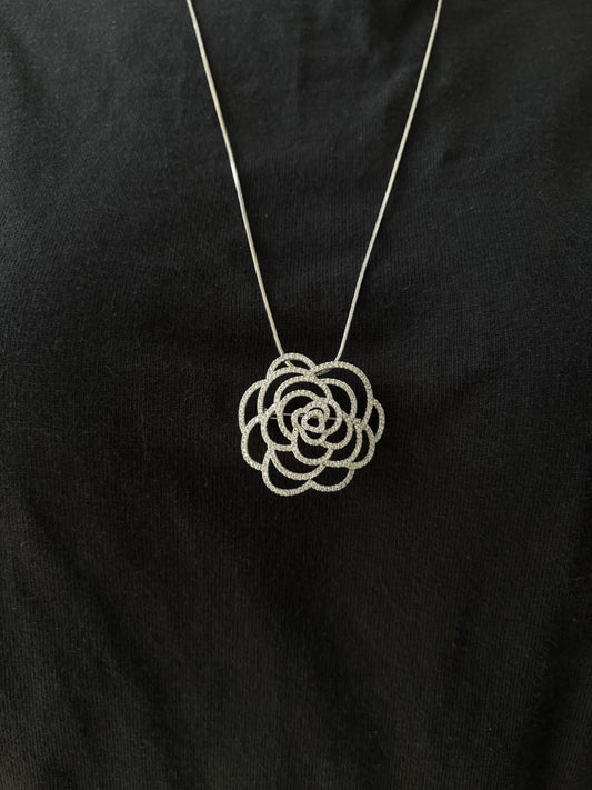 Silver/Gold diamond camellia brooch Pendant