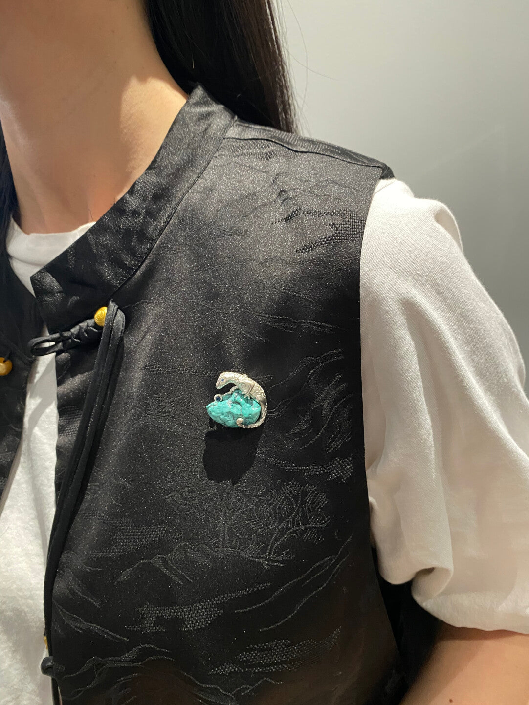 S925 Silver Natural Turquoise Sri Lankan Sapphire Chameleon Brooch, Pendant.one-of-a-kind piece in the world