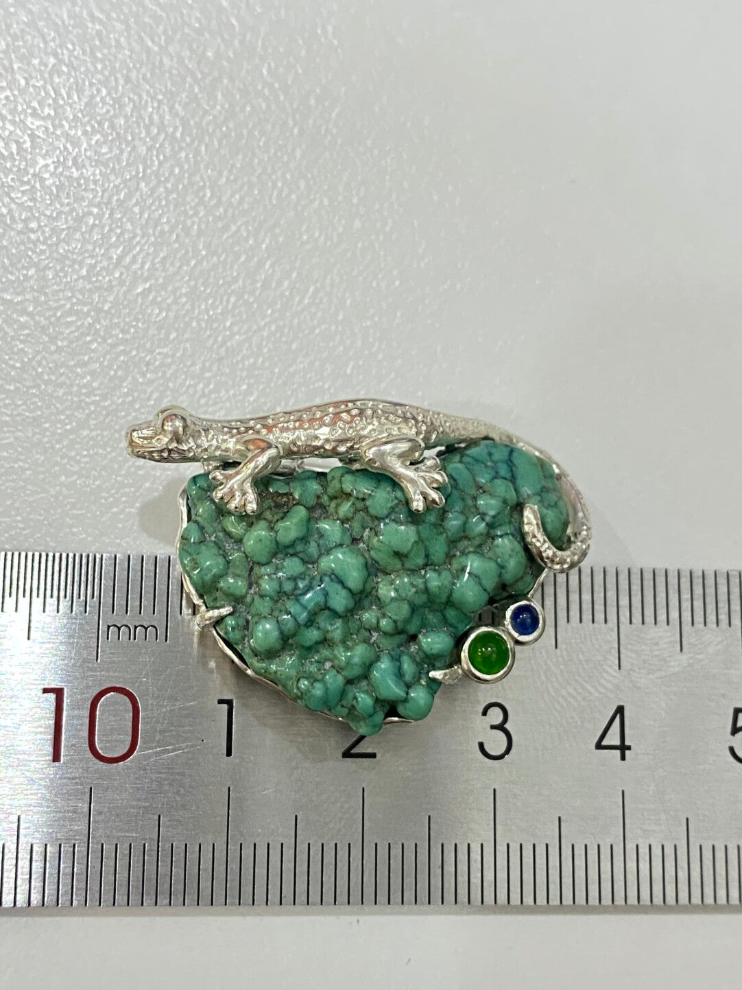 S925 Silver Natural Turquoise Sri Lankan Sapphire Lizard Brooch, Pendant.a one-of-a-kind piece in the world
