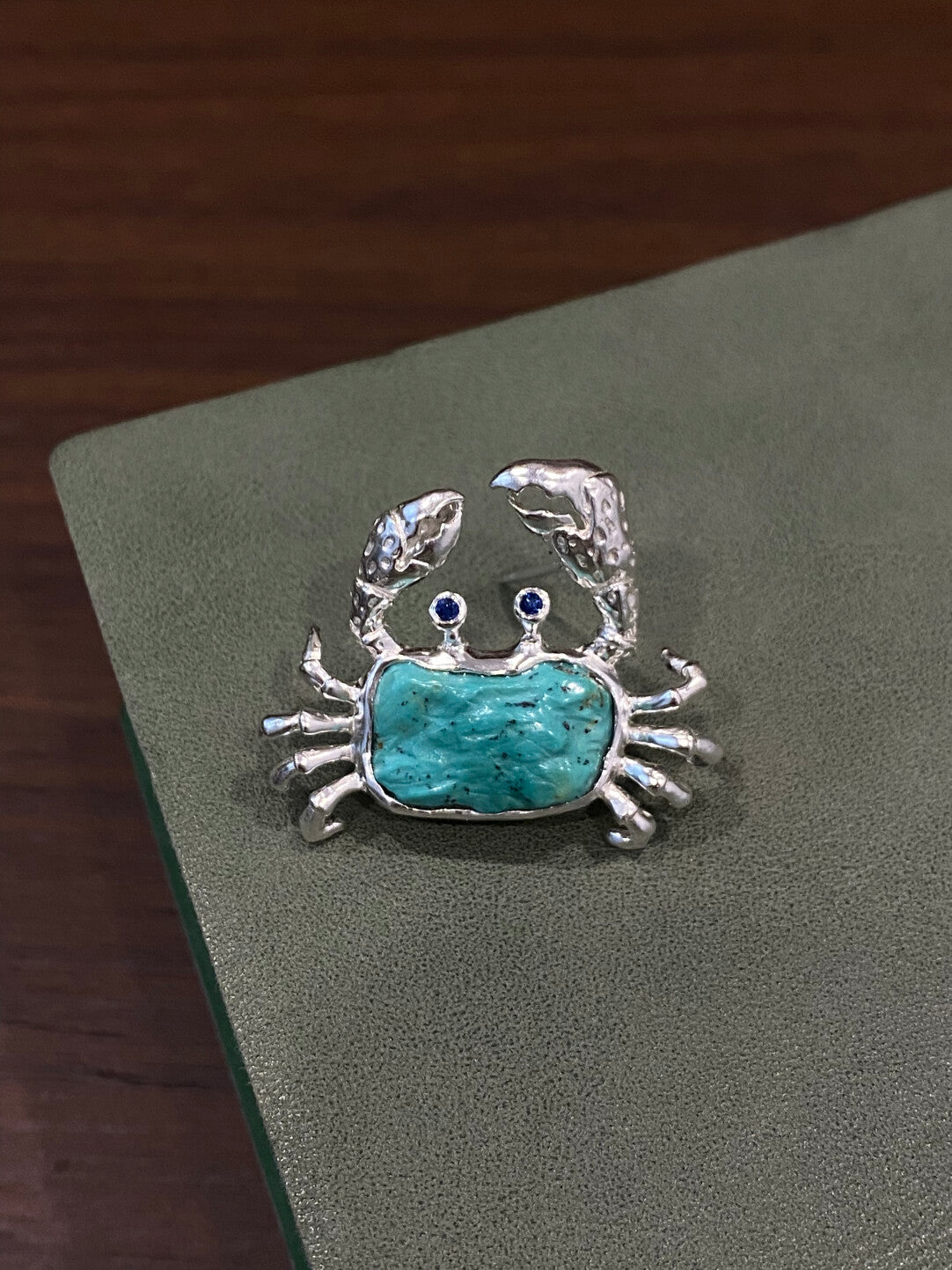 Sterling Silver Natural Turquoise Mozambique Ruby/Sri Lankan Sapphire Crab Brooch, Pendant（one of a kind piece in the world）