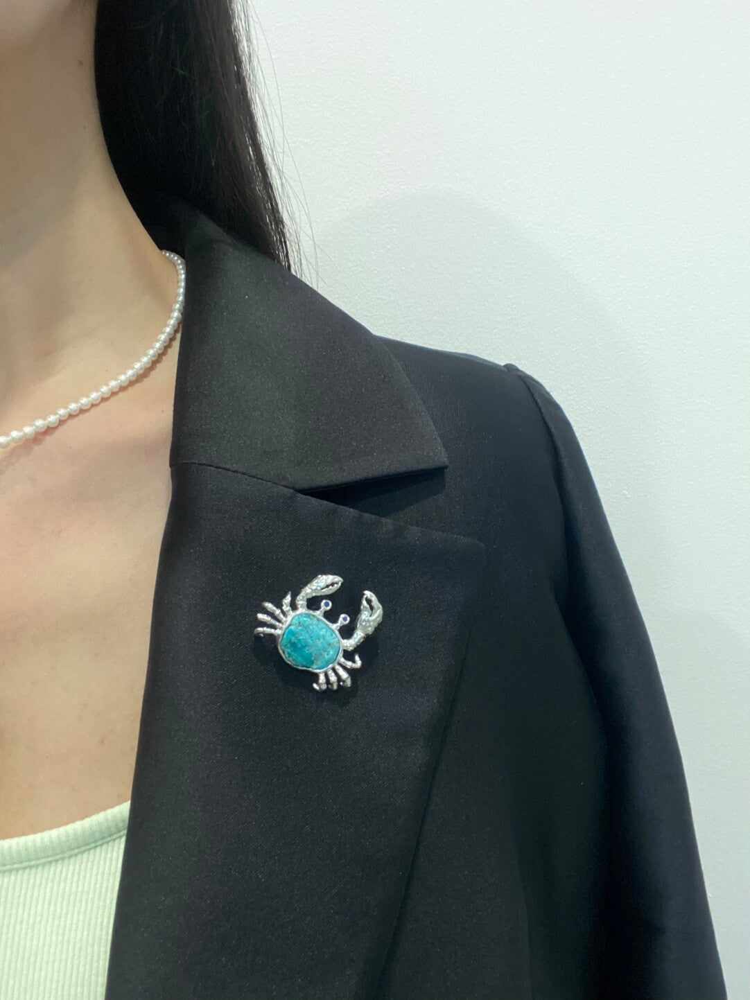 Sterling Silver Natural Turquoise Mozambique Ruby/Sri Lankan Sapphire Crab Brooch, Pendant（one of a kind piece in the world）