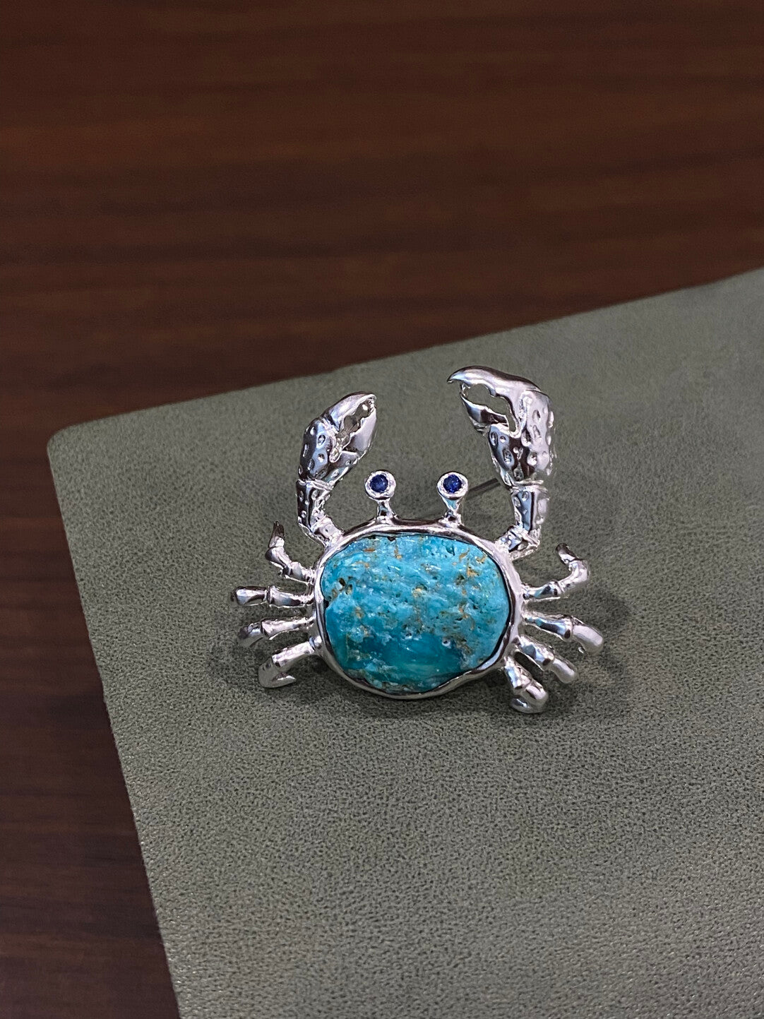 Sterling Silver Natural Turquoise Mozambique Ruby/Sri Lankan Sapphire Crab Brooch, Pendant（one of a kind piece in the world）