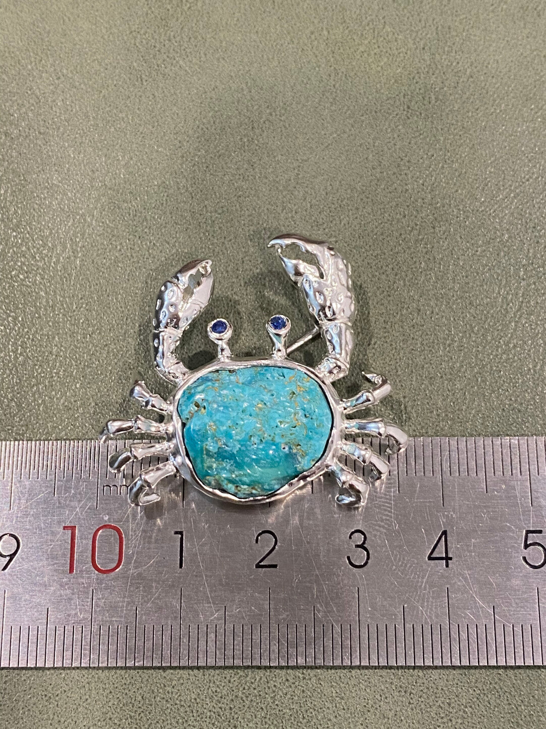 Sterling Silver Natural Turquoise Mozambique Ruby/Sri Lankan Sapphire Crab Brooch, Pendant（one of a kind piece in the world）